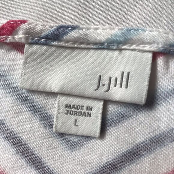 J. Jill Womens Tunic Top Large White Red Blue Stripe Elbow Sleeves Rayon Lyocell - Picture 2 of 10
